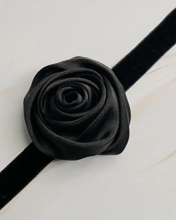 Satin And Velvet Rose Choker Tie Necklace