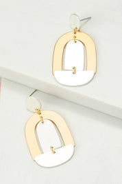 Satin Surface Two Tone Geo Shape Drop Earrings