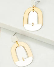 Satin Surface Two Tone Geo Shape Drop Earrings