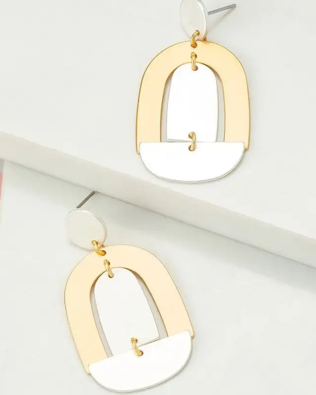 Satin Surface Two Tone Geo Shape Drop Earrings