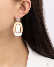 Satin Surface Two Tone Geo Shape Drop Earrings