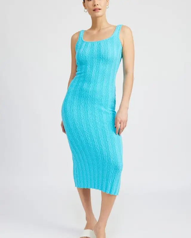 SCOOP NECK RIBBED MIDI DRESS - Dresses