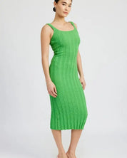 SCOOP NECK RIBBED MIDI DRESS - Dresses