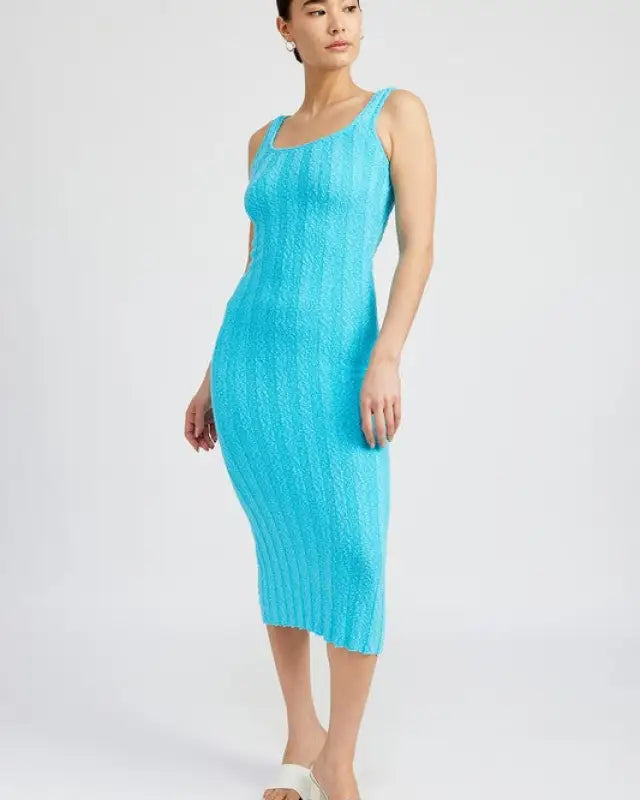 SCOOP NECK RIBBED MIDI DRESS - Dresses