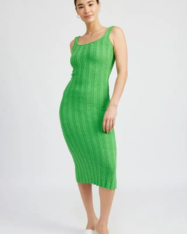 SCOOP NECK RIBBED MIDI DRESS - Dresses