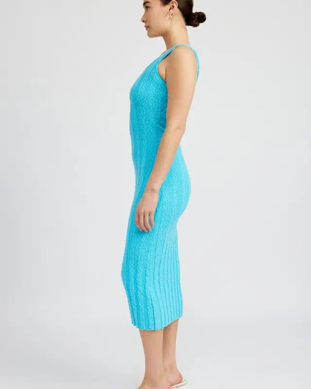 SCOOP NECK RIBBED MIDI DRESS - Dresses