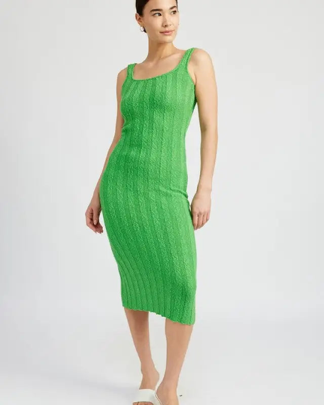 SCOOP NECK RIBBED MIDI DRESS - Dresses