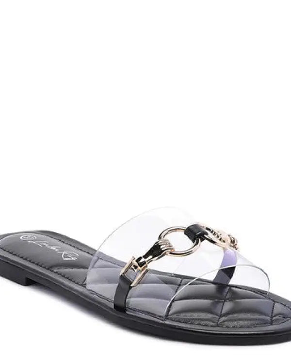 SCOTH Clear Buckled Quilted Slides - Black / 6