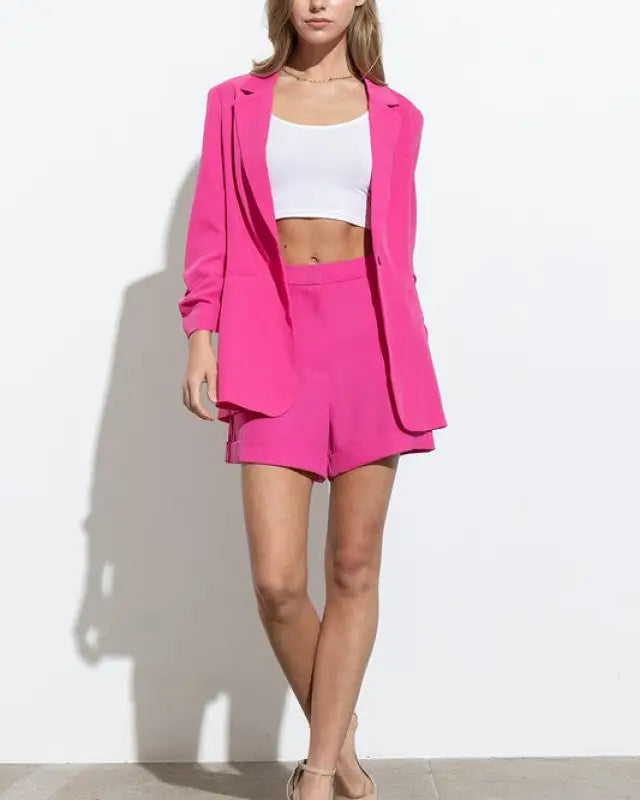 Scrunch Sleeve Blazer And Short Set