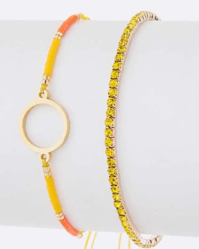 Seed Beads String Rhinestone Bracelet Set - GOLD/YELLOW / O/S