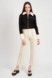 Serena Contrasted Collar And Cuff Crop Jacket