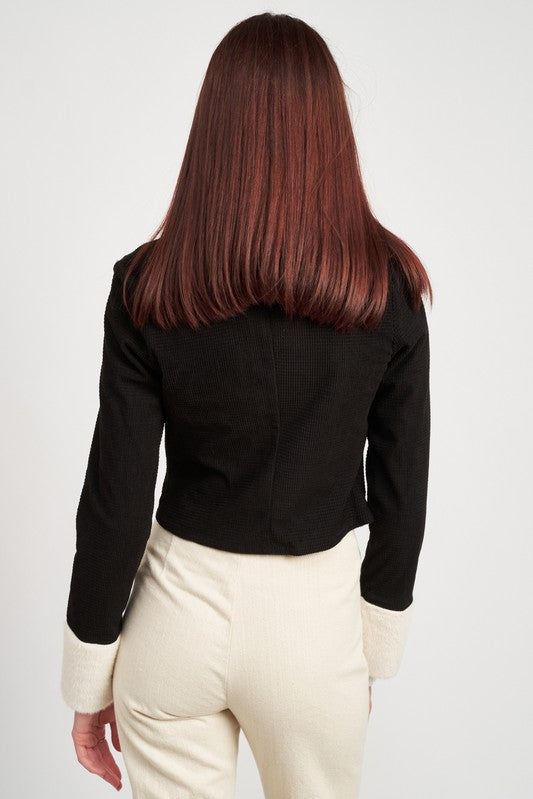 Serena Contrasted Collar And Cuff Crop Jacket
