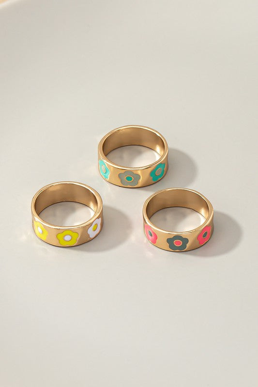 Set Of Three Ring Bands With Flowers