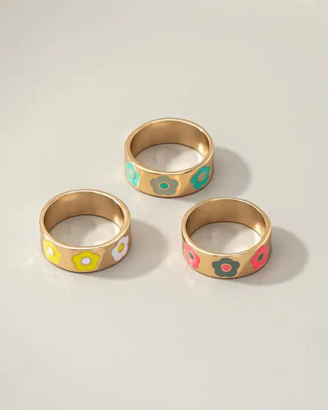 Set Of Three Ring Bands With Flowers