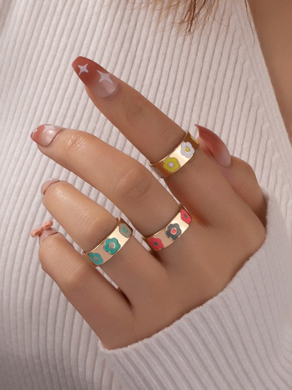 Set Of Three Ring Bands With Flowers