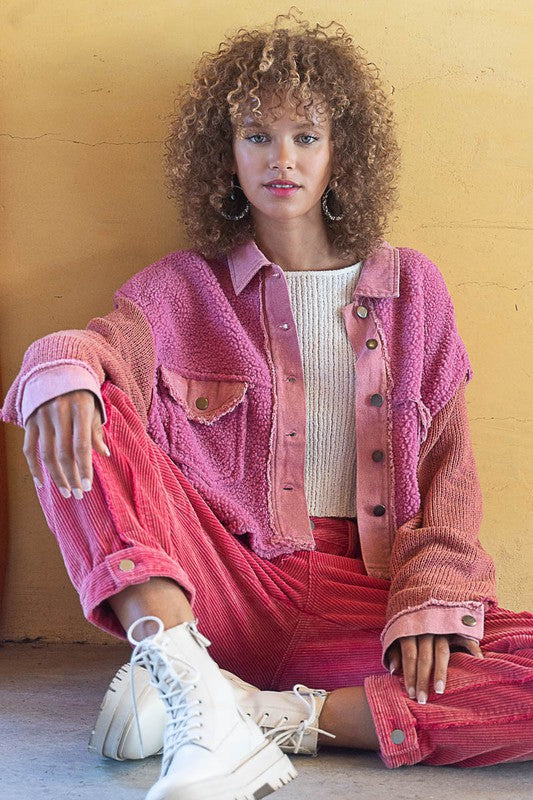 Sherpa Textured Jacket - BARBIE PINK / S