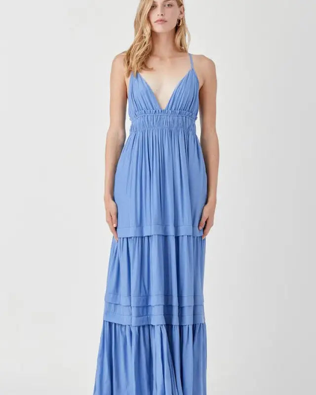 Shirred Ruffle Folded Maxi Dress