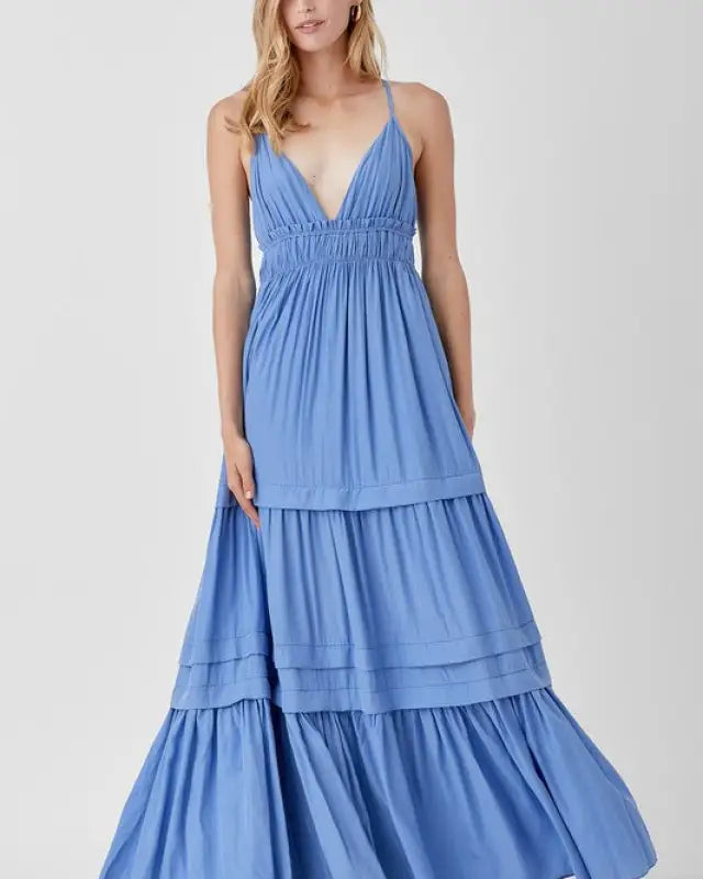 Shirred Ruffle Folded Maxi Dress