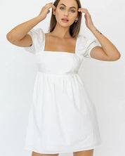 Short Sleeve Back Tie Detail Babydoll Dress