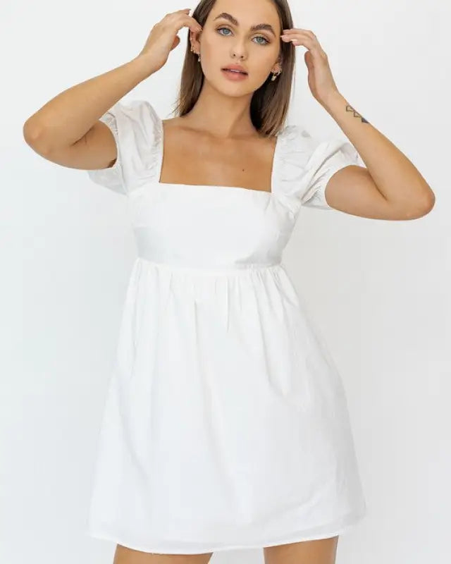 Short Sleeve Back Tie Detail Babydoll Dress