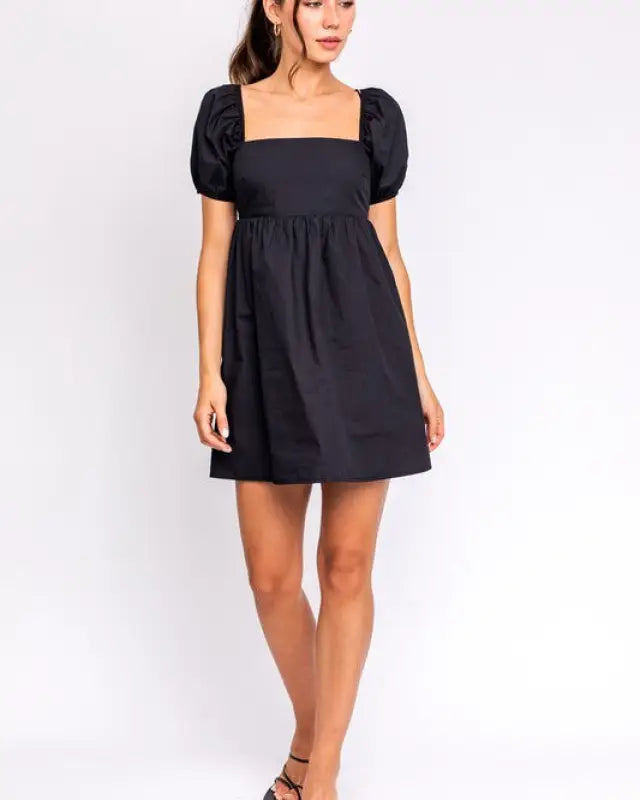 Short Sleeve Back Tie Detail Babydoll Dress