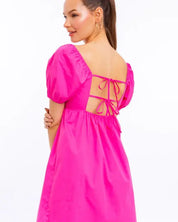 Short Sleeve Back Tie Detail Babydoll Dress