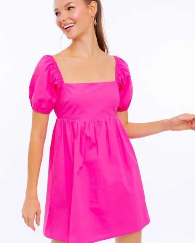 Short Sleeve Back Tie Detail Babydoll Dress