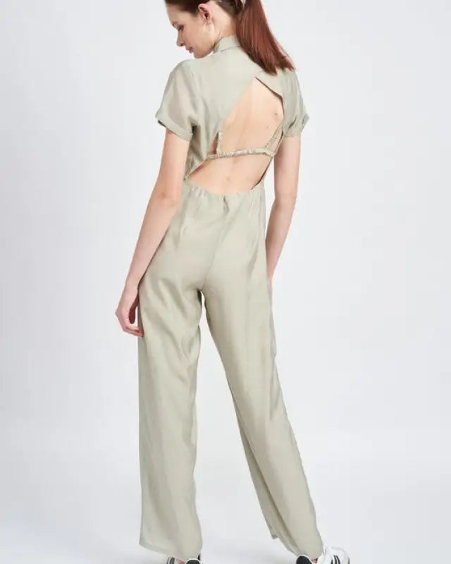 Short Sleeve Jumpsuit With Open Back