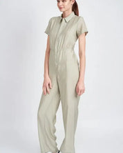 Short Sleeve Jumpsuit With Open Back