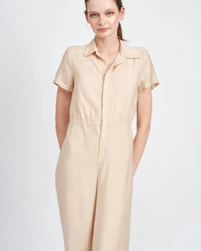 Short Sleeve Jumpsuit With Open Back