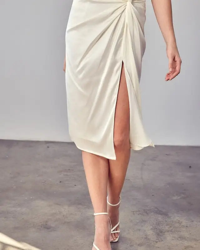 Side Gathered Slit Skirt