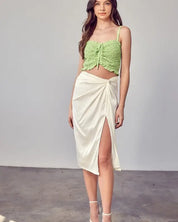 Side Gathered Slit Skirt