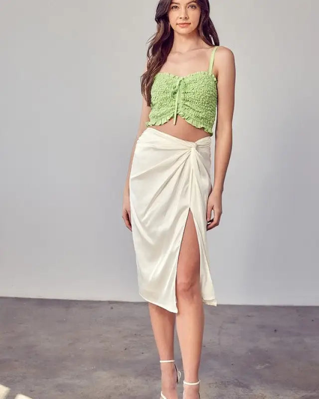 Side Gathered Slit Skirt