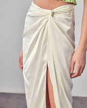 Side Gathered Slit Skirt