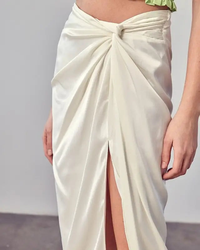 Side Gathered Slit Skirt