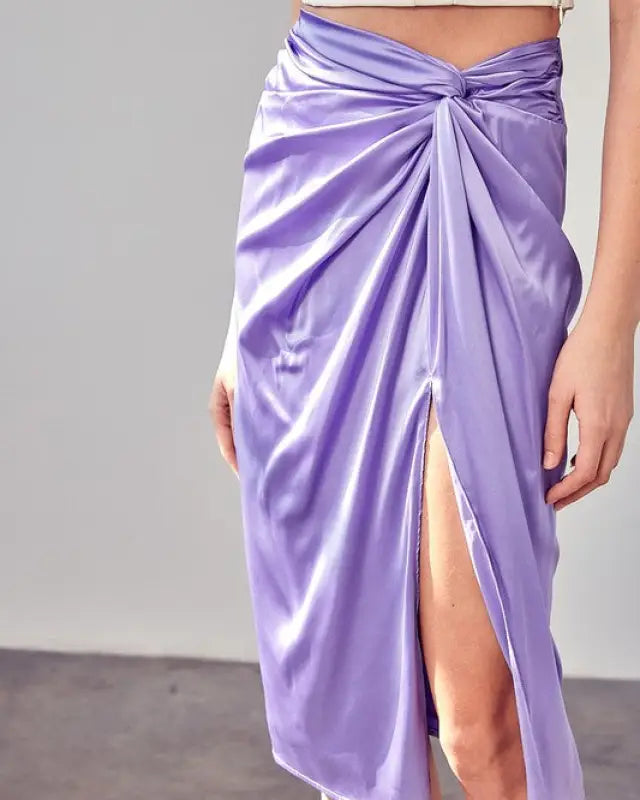 Side Gathered Slit Skirt