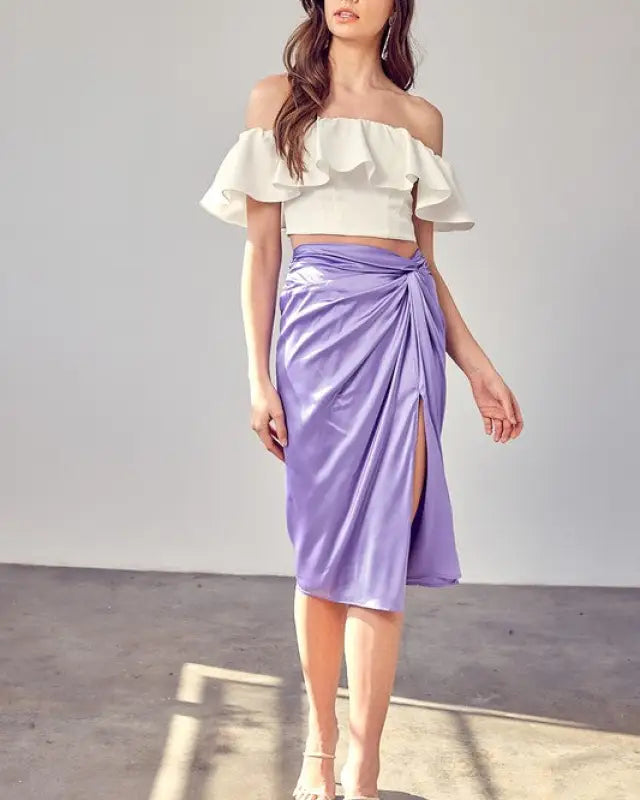 Side Gathered Slit Skirt