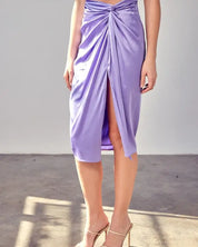 Side Gathered Slit Skirt