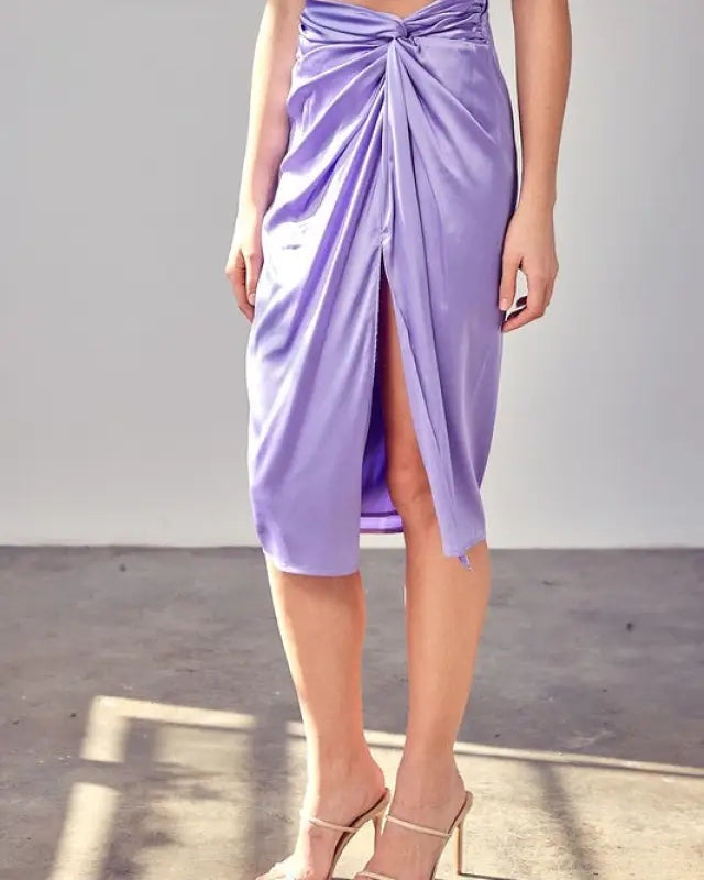 Side Gathered Slit Skirt