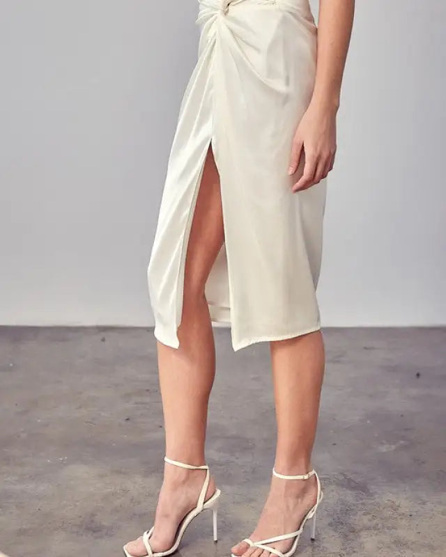 Side Gathered Slit Skirt