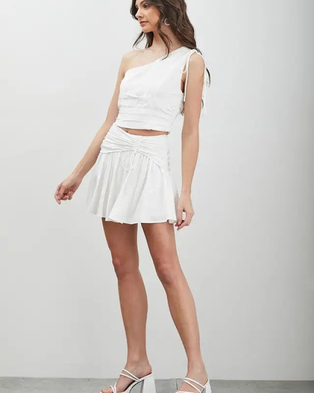 Side Ruched Ruffle Skort