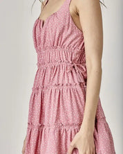 Side Tassel Strap Tiered Polka Dot Dress