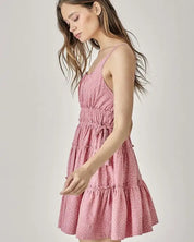 Side Tassel Strap Tiered Polka Dot Dress