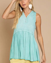 Simple But Unique Babydoll Knit Tank Top - PARADISE GREEN / S