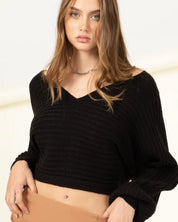 Simply Stunning Tie-Back Cropped Sweater Top - Black / S