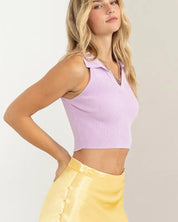 Sleeveless Collared Crop Knit Top