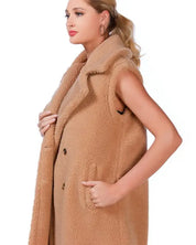 Sleeveless Double Breasted Teddy Coat