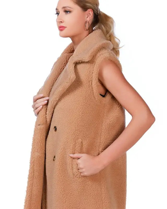 Sleeveless Double Breasted Teddy Coat