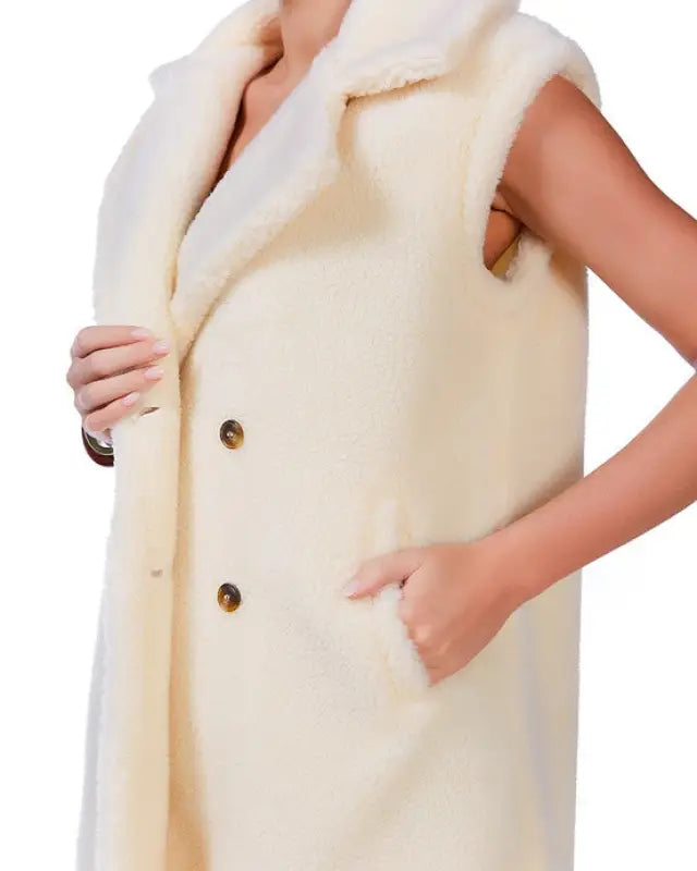 Sleeveless Double Breasted Teddy Coat