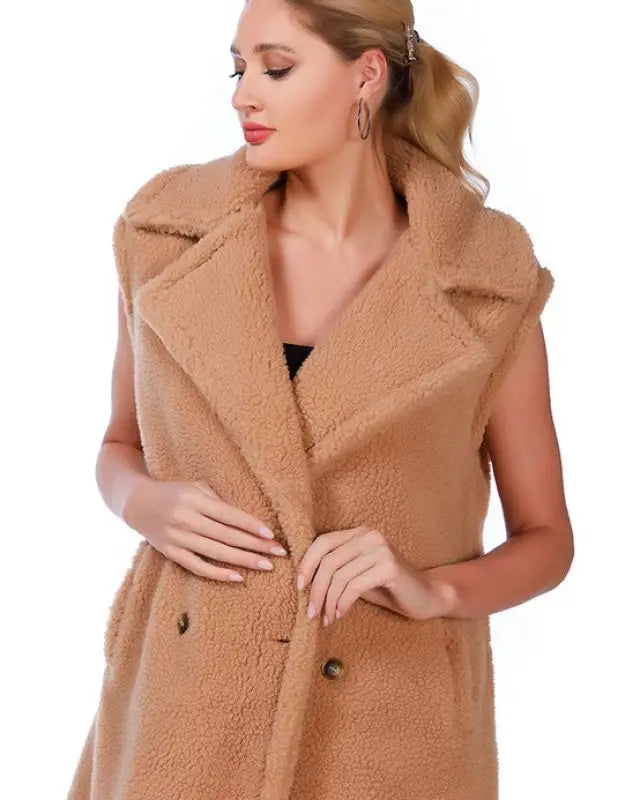 Sleeveless Double Breasted Teddy Coat